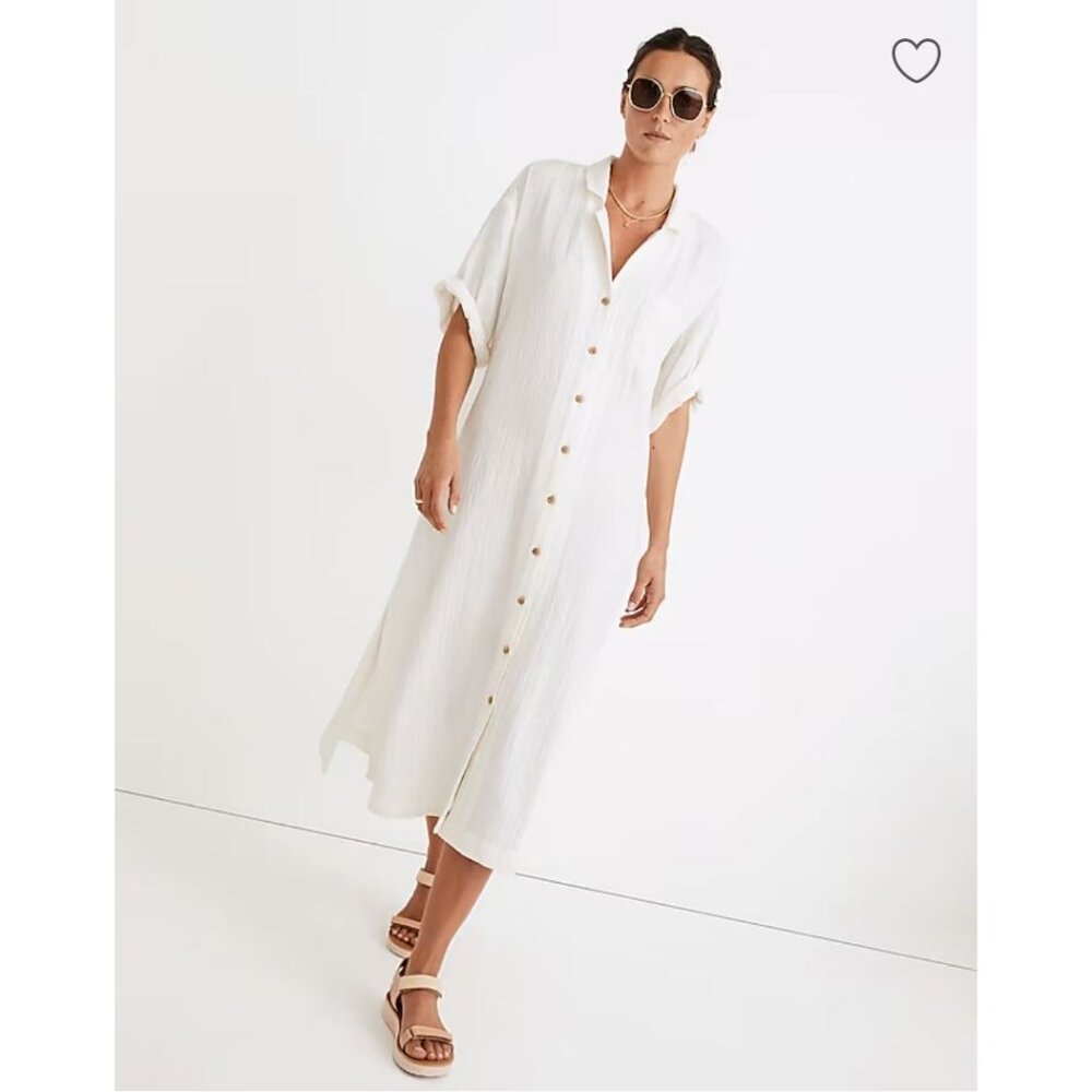 Madewell Lightestspun Cover-Up Maxi Shirtdress Women's Size Medium Ivory NWT!